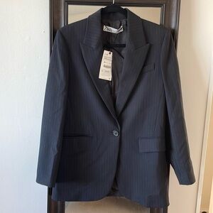 NWT Zara oversized pinstripe blazer navy blue